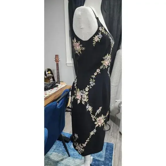 Elegant Black Floral Embroidered Slip Dress #3 - Picture 3 of 7